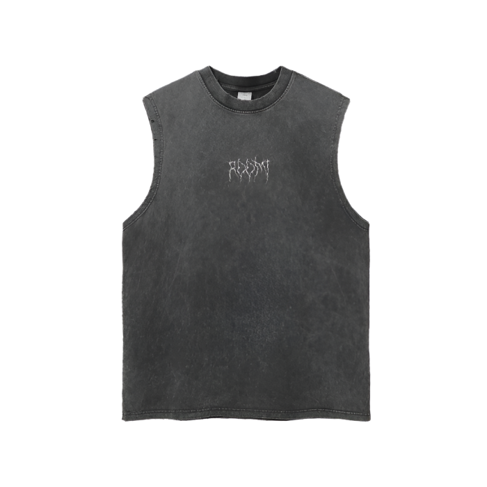 Streetwear Unisex Snow Washed Frayed Hem Tank Top
