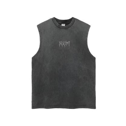 Streetwear Unisex Snow Washed Frayed Hem Tank Top