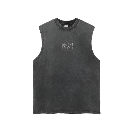 Streetwear Unisex Snow Washed Frayed Hem Tank Top